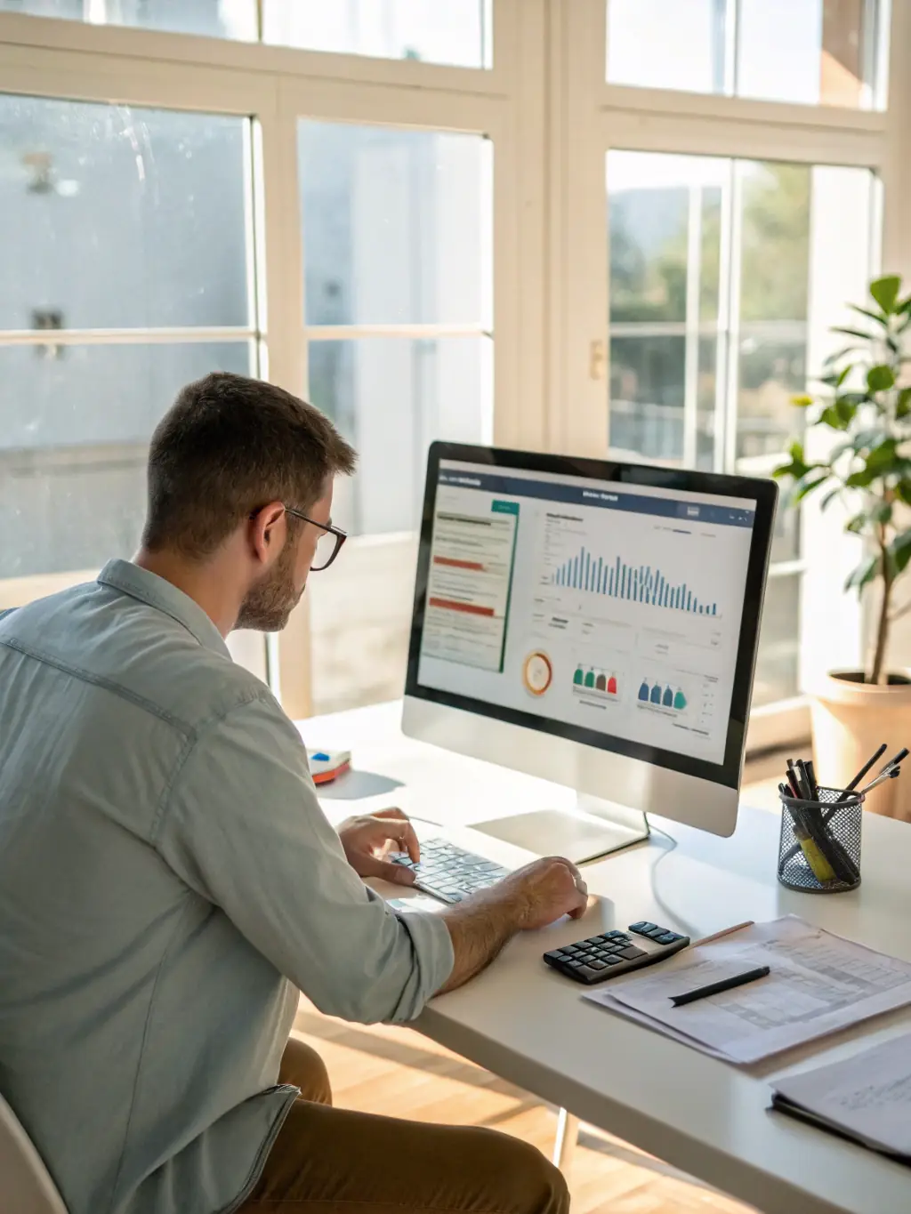 An image of a developer working on website backend dashboards, with graphs and code snippets, representing Website Management services.