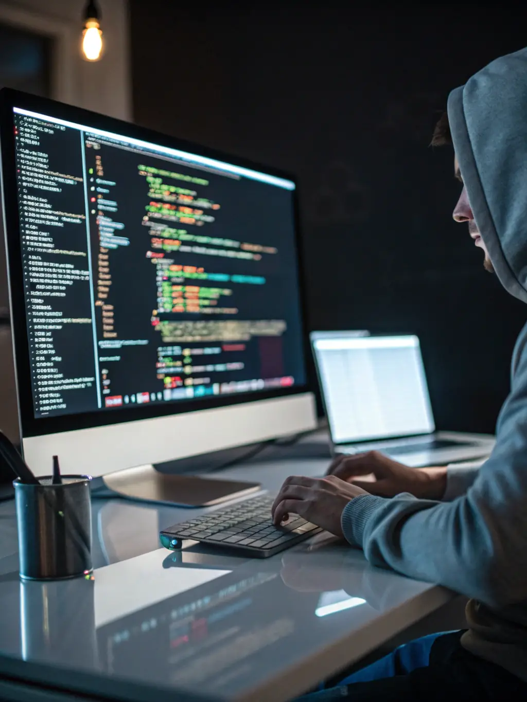An image showing a website being updated and optimized, with code snippets and progress bars, symbolizing regular updates and performance optimization.
