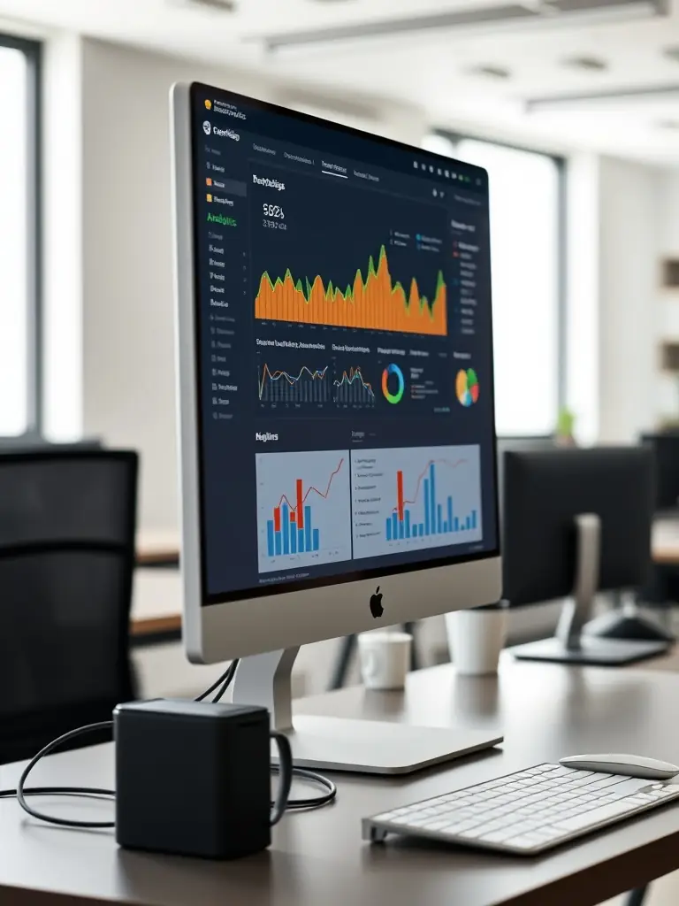 A dashboard displaying website analytics, graphs, and performance metrics, representing Performance Monitoring & Reporting services.